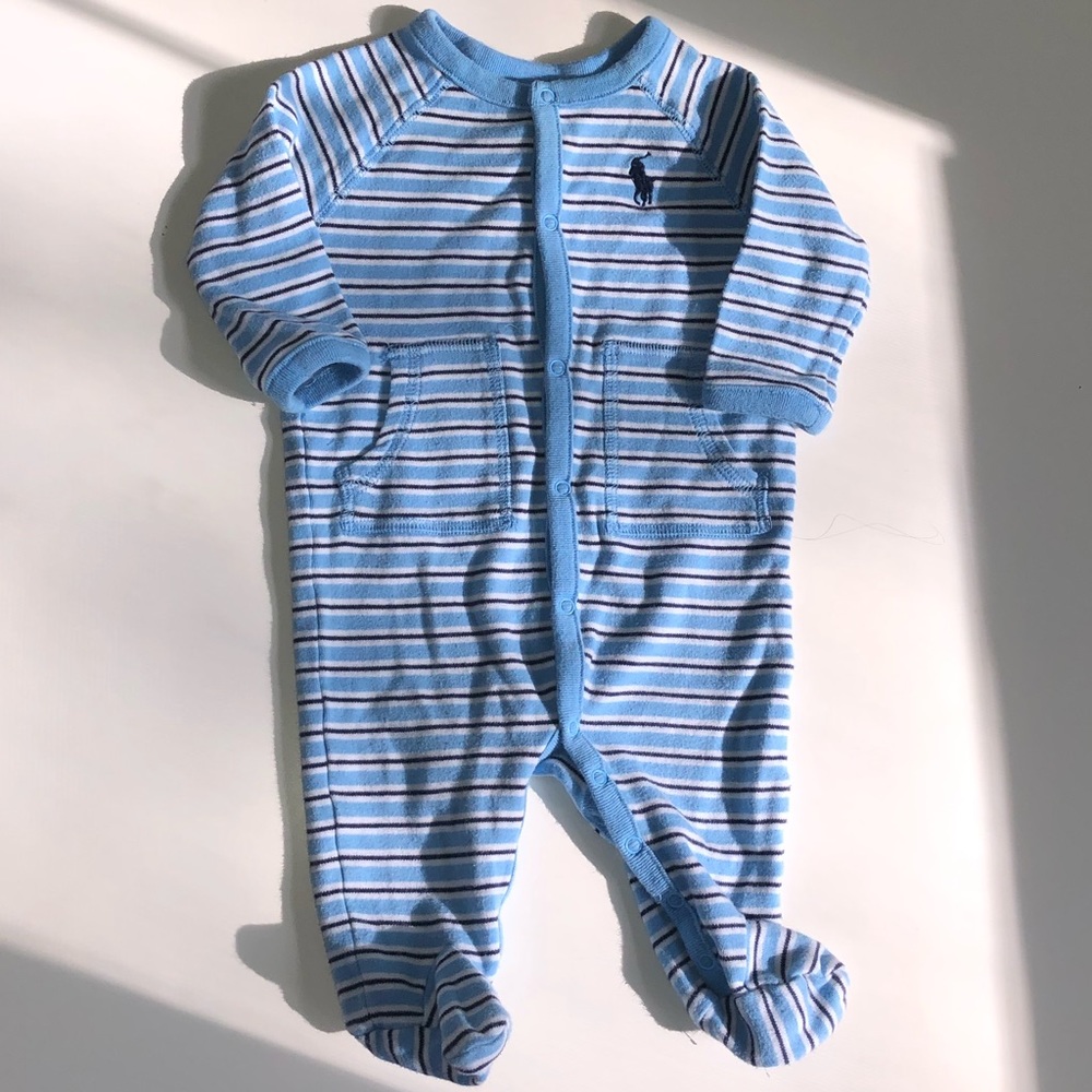 Ralph Lauren blue striped footed onesie!